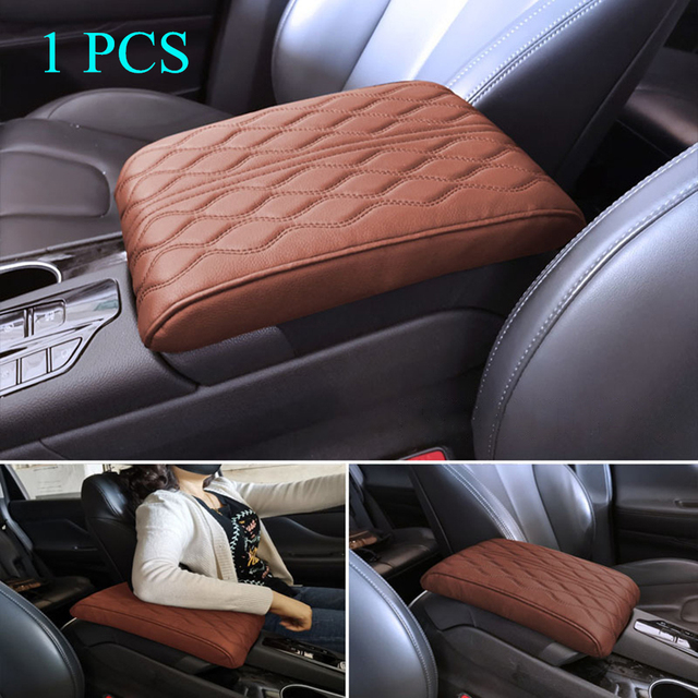 Leather Car Armrest Pad Cover Universal Center Console Wave Embroider Auto Seat Box Protection Cushion Hand Supports
