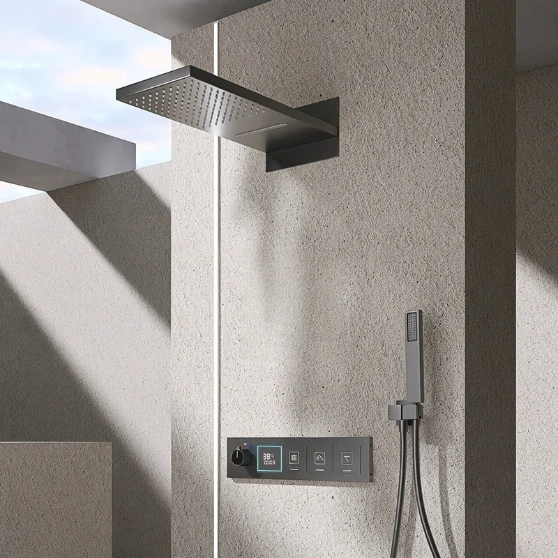 ระบบฝักบัวชุด 2025 Wall Mount Thermostatic ก๊อกน้ําสําหรับห้องน้ํา Modern Luxury สมาร์ทสายฝนสแควร์หัวฝักบัวขายส่ง 1