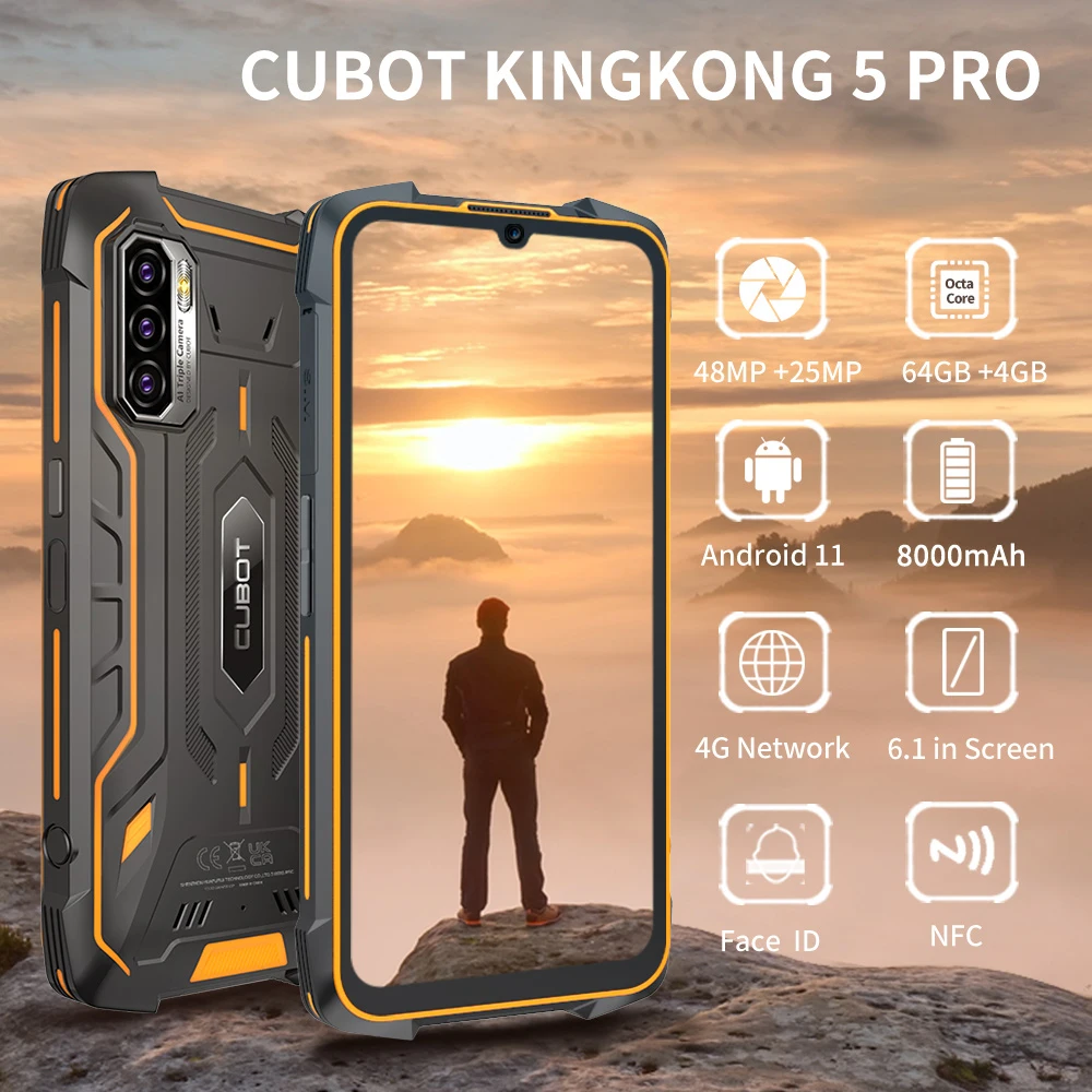  CUBOT Kingkong 5 Pro - Teléfono móvil resistente al agua  IP69,8000 mAh, batería de 6 pulgadas desbloqueado, cámara de 48 MP 4 GB +  32 GB, Dual Sim GSM 4G, Face