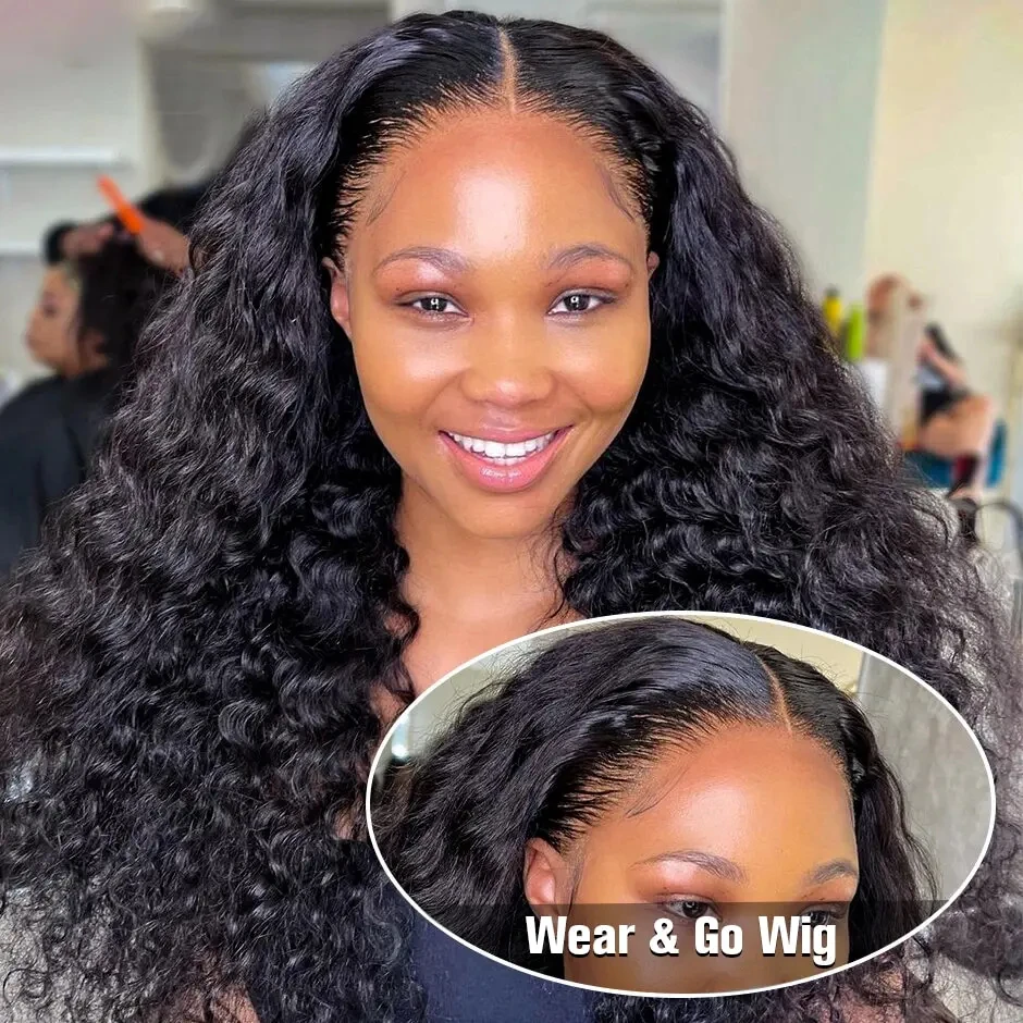 

4x4 5x5 Closure Wear & Go Glueless Curly Wig Human Hair Ready To Wear Pre Cut Plucked Deep Water Wave Hd Lace Fronta Wig