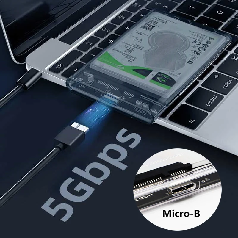 USB 3.0 Transparent HDD Enclosure 2.5" ,Type C Micro Cable External Hard Drive Disk Case 2.5 Inch SATA Box HDD SSD PC Computer