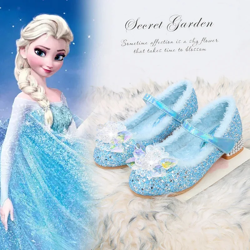 

Disney Elsa Shoes Frozen Elsa Anna Princess High Heels Women Treasure Crystal Shoes Winter Children Butterfly Bowknot Sandals