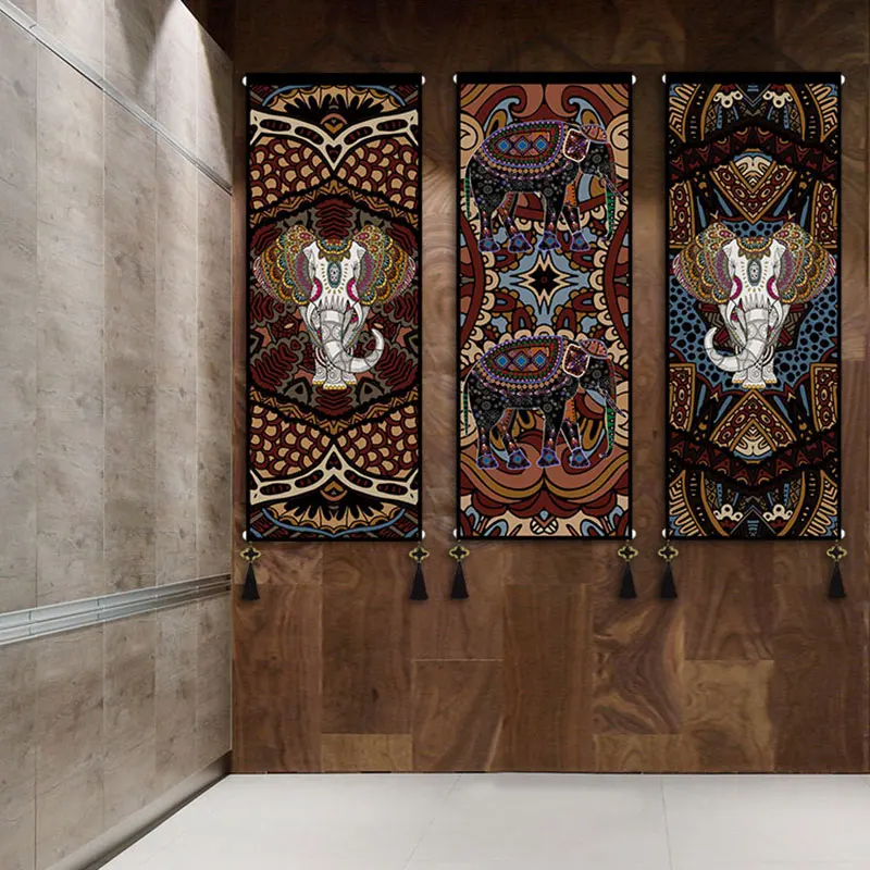 Ethnic Style Wall Hanging Cloth Painting Elephant Printed Homestay Inn