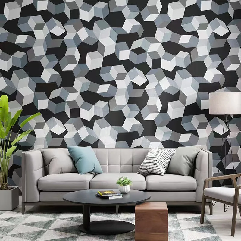 Modern 3D Three-Dimensional Geometric Wallpaper Cube Mosaic Pattern Living Room Dining Room Sofa Tv Background Wallpaper Fashion