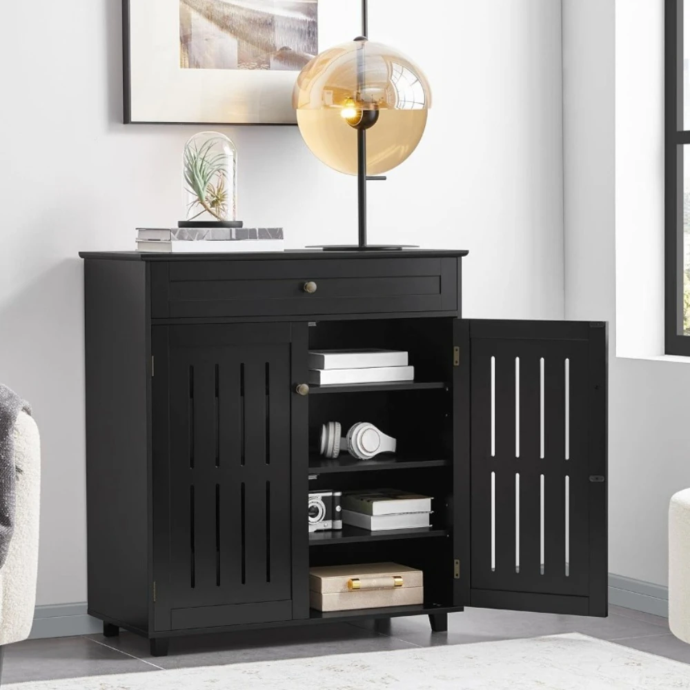 

Shoe Cabinet, with Drawer & Adjustable Shelves, Wooden Shoe Rack Organizer with Louvered Doors 4-Tier Shoe Storage Cabinet