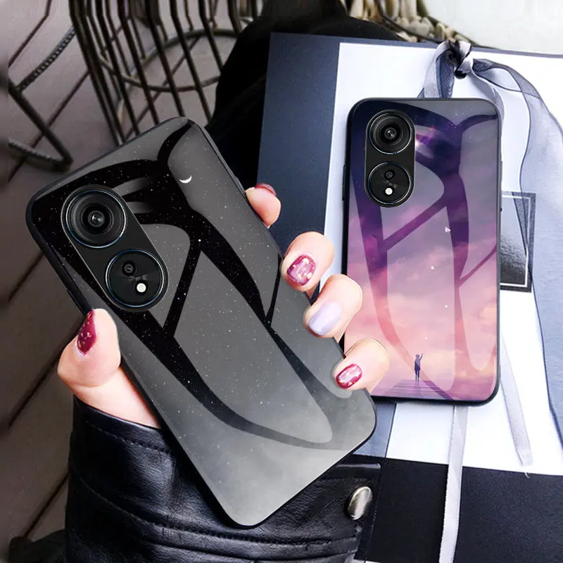 

For Oppo Reno 8T 5G CPH2505 Case Shockproof Starry Tempered Glass Hard Back Cover Phone Case Soft Bumper for Oppo Reno8 T 5G