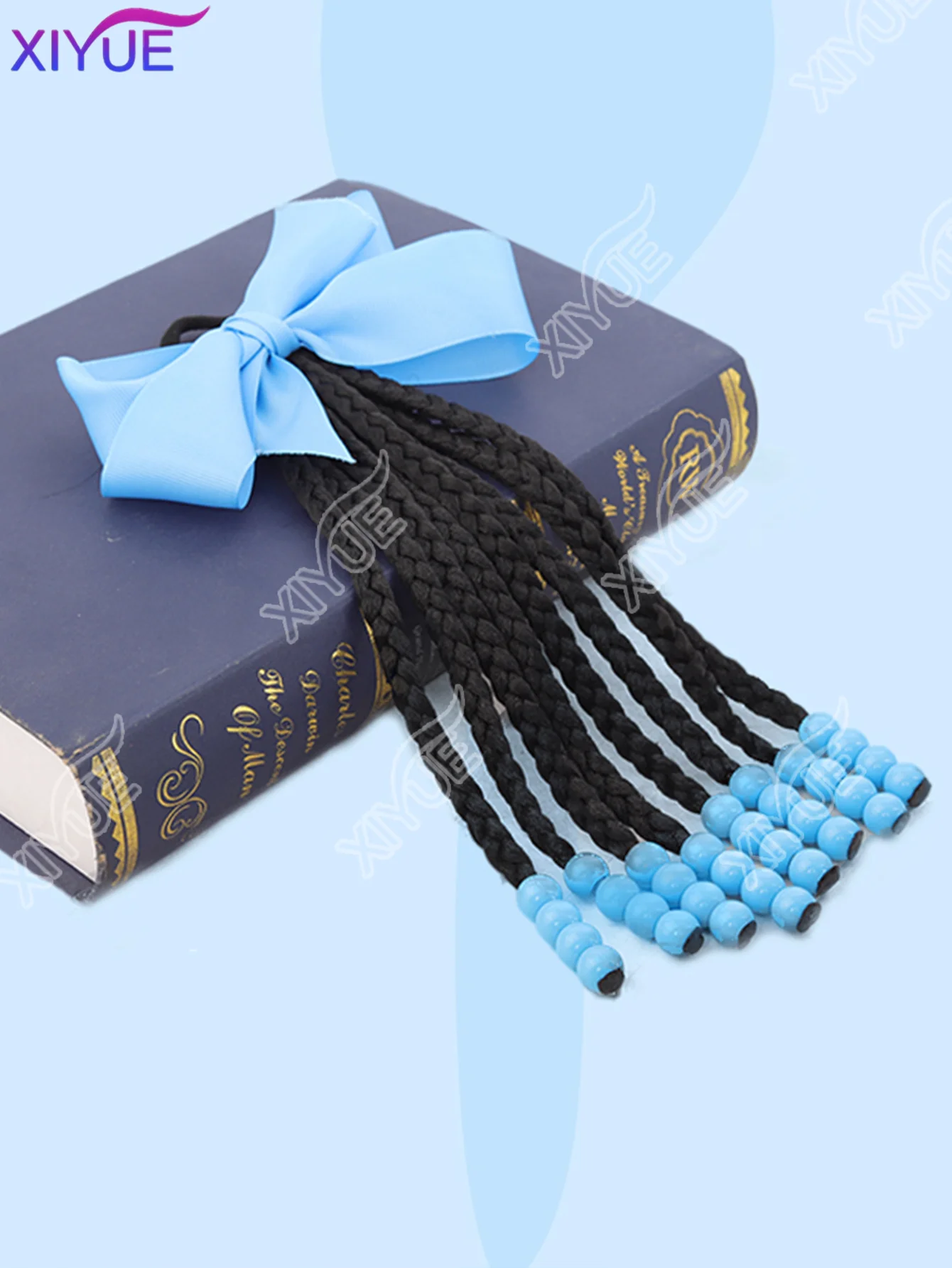 XIYUE 구슬과 리본이 달린 땋은 포니테일 헤어 익스텐션, 여성용 패션 비즈 땋은 포니테일 헤어피스 데일리 파티 코스프레