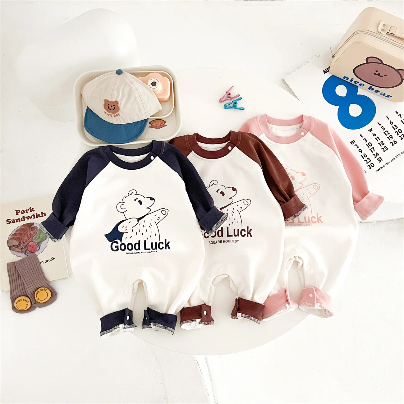 

2024 Spring Newborn Boys Jumpsuit Cotton Long Sleeve Cartoon Letter Baby Boys Rompers Cusual Loose Infant Boys Outfits