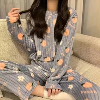Thiened Long Sve Coral Fce Pajamas Women's Winter Home Clothes Set Cute Cartoon Print round Ne Spwear Set for Youth - Image 2