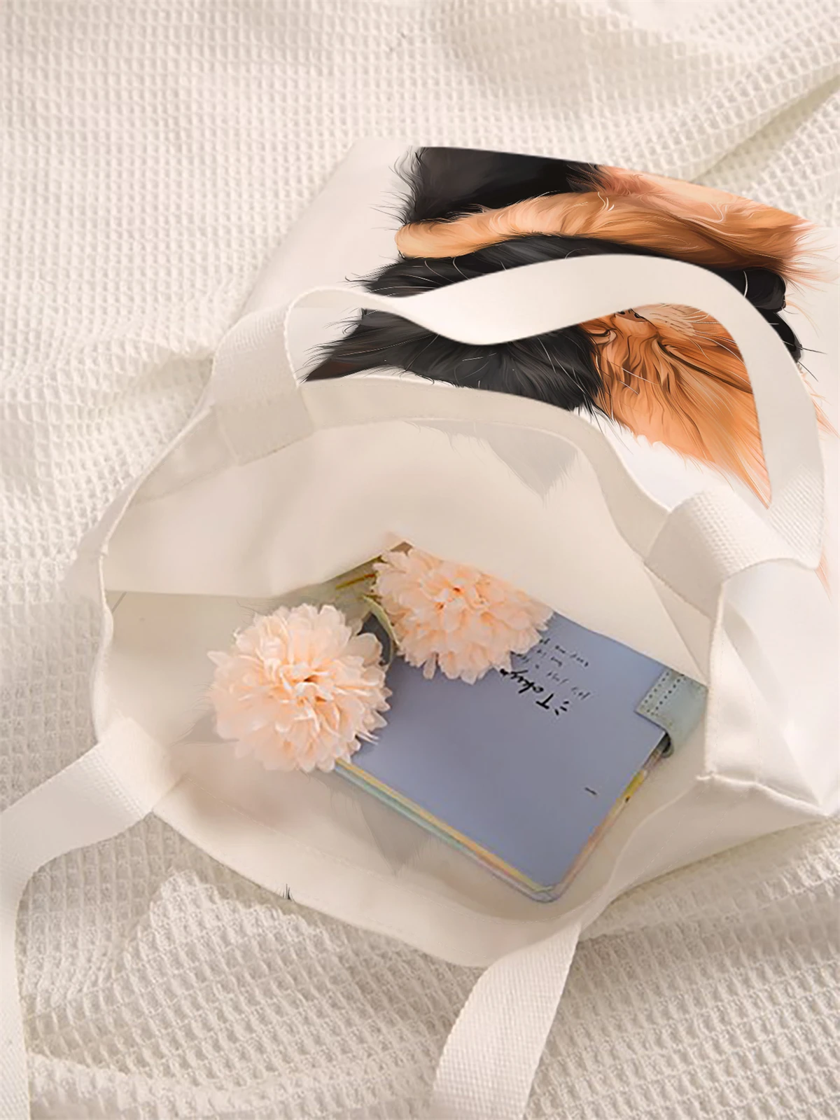 Cat pattern printed casual handbag, reusable fashionable backpack, multifunctional handbag, canvas shopping bag