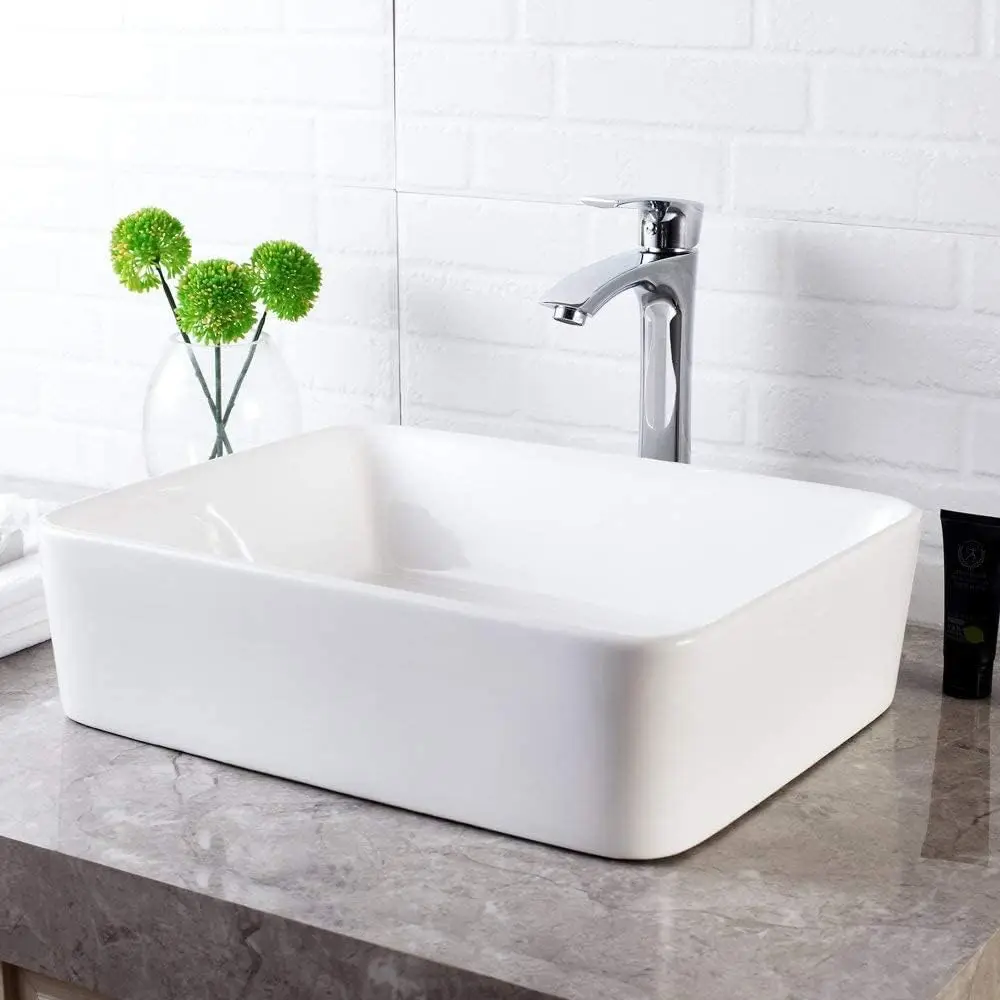 1pc 19" x 15" Countertop Rectangle Vessel Sink, Above Counter Ceramic Hand Wash Basin Vanity Sink, Bathroom Sanitary Ware Art Ba 2