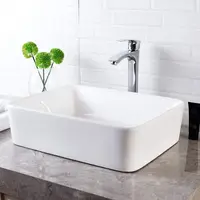 1pc 19" x 15" Countertop Rectangle Vessel Sink, Above Counter Ceramic Hand Wash Basin Vanity Sink, Bathroom Sanitary Ware Art Ba 2