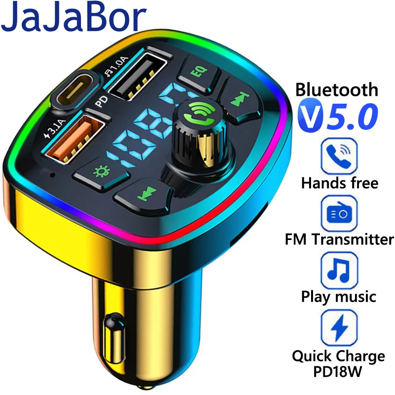 

Автомобильный fm-передатчик JaJaBor, mp3-плеер, TF карта, u-диск, воспроизведение, Тип C, PD, 18 Вт, 3.1A, USB, быстрая зарядка, громкая связь, Bluetooth, автомобильный комплект