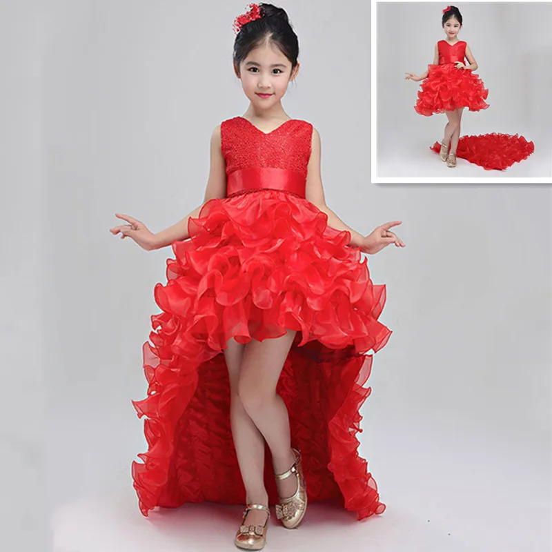 Flower Girl Trailing Wedding Dresses 2-13T Children Tutu Mermaid Dress V-Neck Big Bow Princess Long Clothing girls dress,princess costume,kids clothes