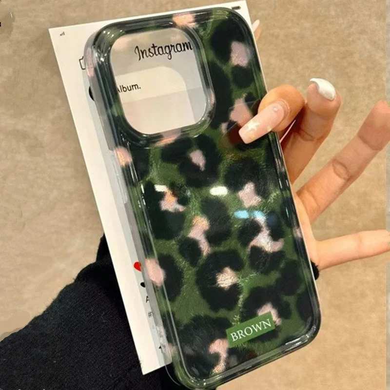 Gradient Green Leopard Print Shockproof Silicone Phone Case