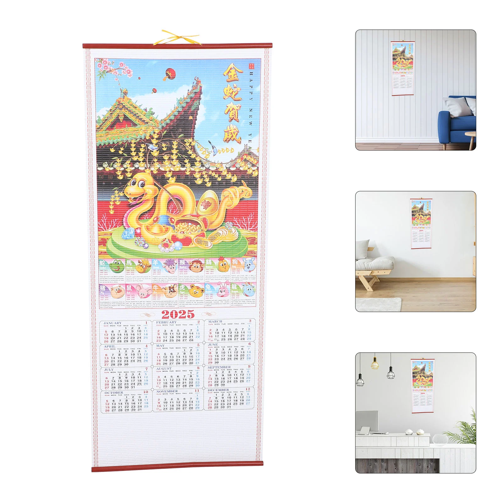 

Imitation Rattan Calendar Room Decor 2025 Wall Chinese Zodiac Paper Scroll New Year