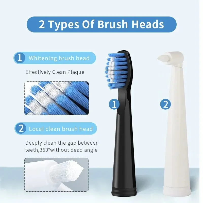 Seago-escova de dentes elétrica portátil para viagens, bateria de 360 dias, 5 modos, temporizador de 2 polegadas, melhor para dentes limpos profundos