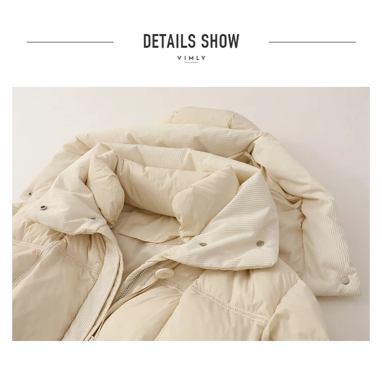 Vimly White Duck Down Puffer Jackets Women Winter Warm Long Down Coat 2023 Windproof High Neck Detachable Hood Outerwear 50636