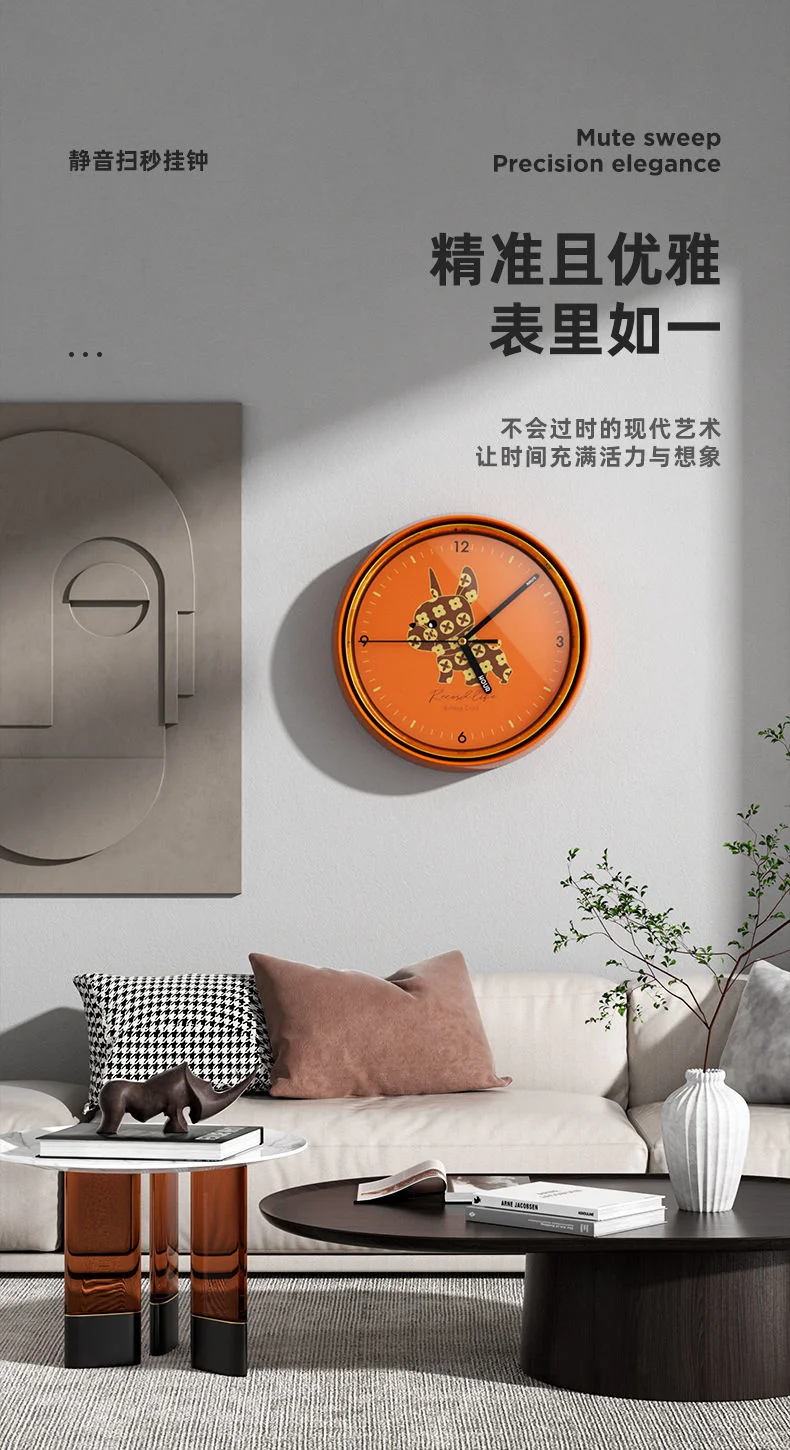11 Inch Wall Clock Modern Design Orange Quartz Bulldog Hanging Clocks Papa Bear Luxury Design Wall Clock Bedroom Room Decoration