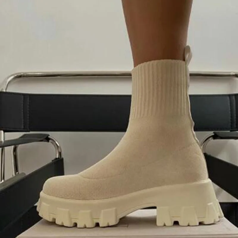 2022 New Winter High Heels Platform Fashion Boots Ankle Knitting Warm Snow Designer Sexy