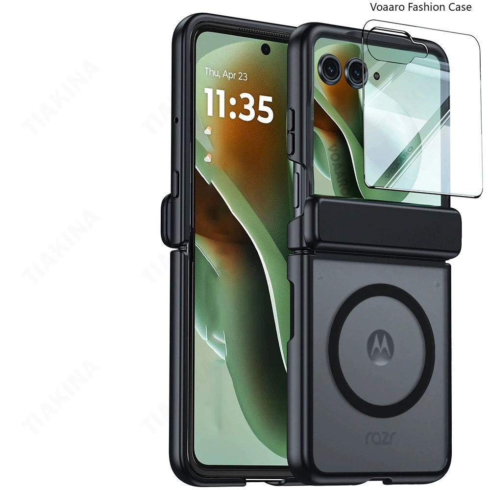 Magnetic Matte Clear Case with Small Glass Film and Hinge Protection