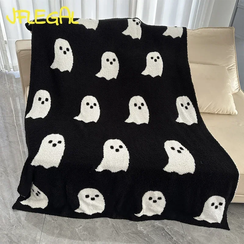 

JFLEGAL Halloween Flannel Ghost Blanket Class A Half Velvet Blankets for Bed Knitted Jacquard Throw Blanket Mantas De Cama Decke