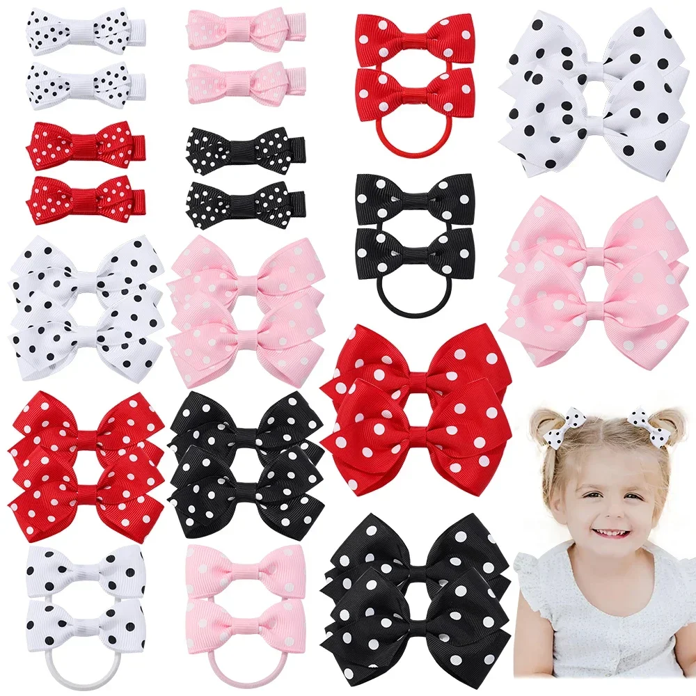 

6Pcs/lot New Grosgrain Ribbon Dot Hair Bows Clips for Baby Girls Elastic Hair Ties Children Headwear Kids Hair Accessories