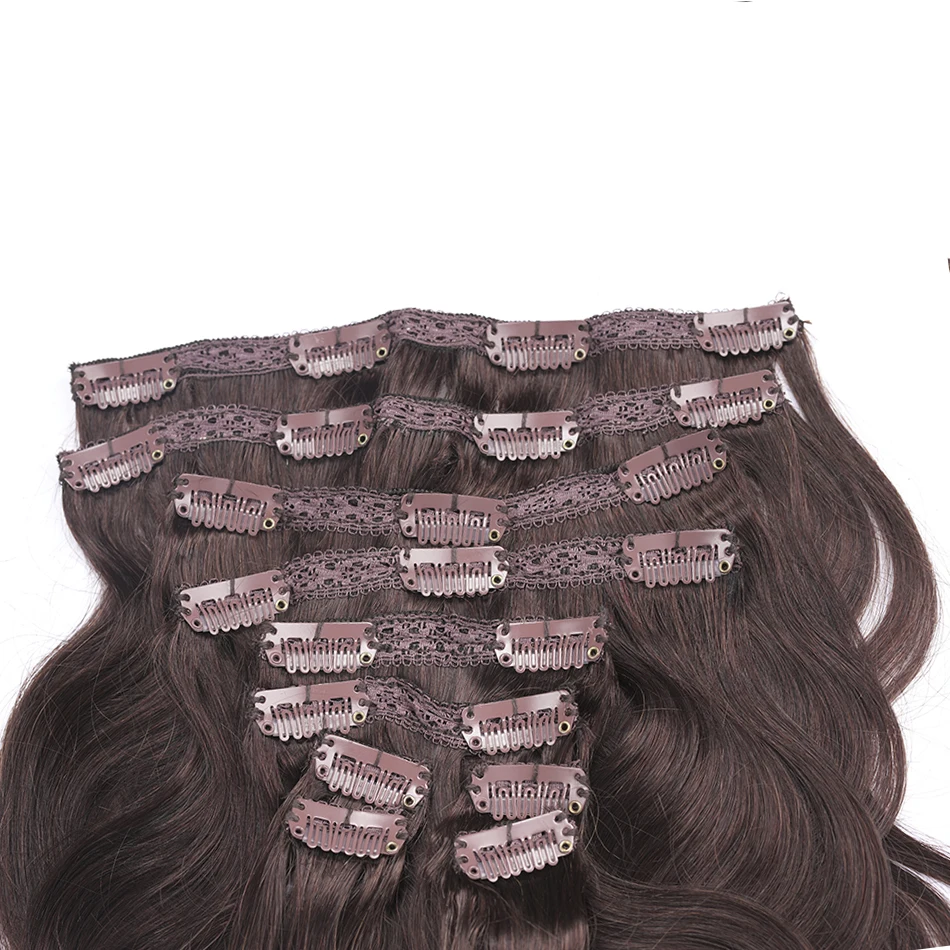 Chocolate Brown Brazilian Body Wave Clip In Human Hair Extensions Natural Wavy Clip Ins Remy Hair Clip-On 14-26 Inch 100-160Gram hair extensions