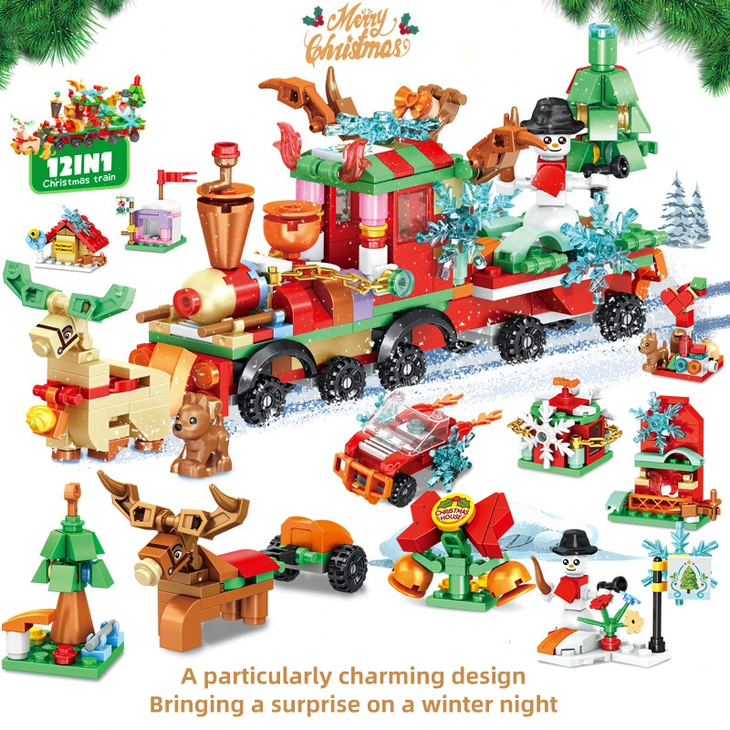 Christmas Building Block Santa Claus Snowman Elk Tree Micro Brick Puzzle Assembly Model Home Decoration Party Gift Kid Toy
