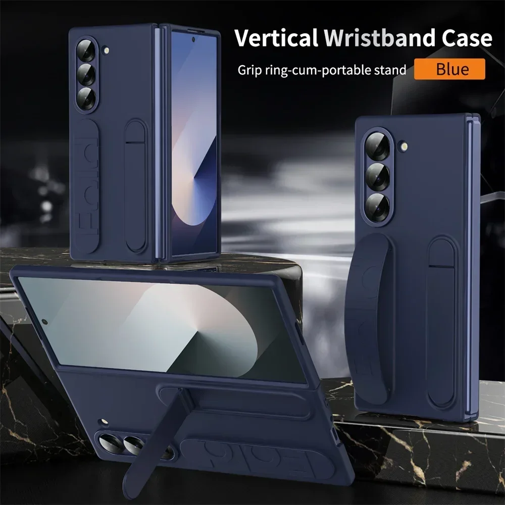 Fashion Wristband Bracket Stand Case with Hand Strap - Solid Color Shockproof Cover