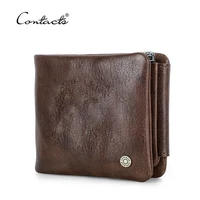 CONTACT'S Genuine Leather Men Wallet Small RFID Casual Trifold Short Wallets Zipper Coin Pocket Male Card Holder Purse 1