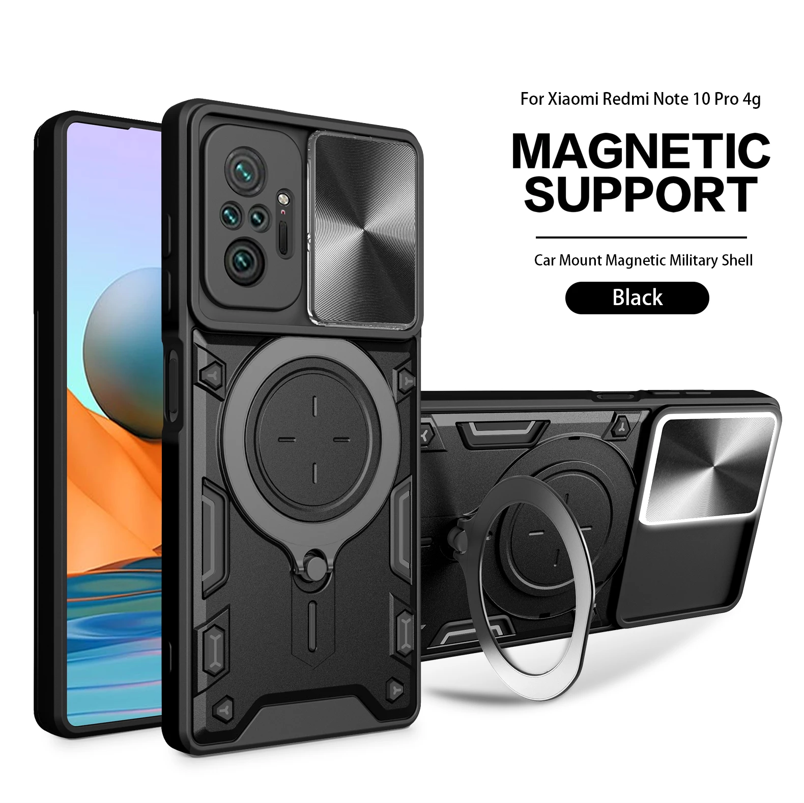 thumbnail image 1 of Magsafe Magnetic Camera protection case For Redmi Note 10 Pro 10s Armor Hybrid Metal Ring Back Cover For Redmi 10A 11A 9T 9C NFC, 1 of 5