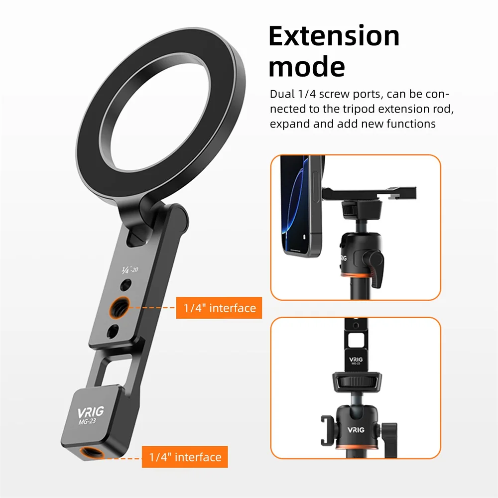 VRIG 다기능 자기 전화 홀더 w 1/4 -20 MagSafe iPhone 안드로이드 마이크 조명용 콜드 슈 데스크탑 전화 삼각대 마운트