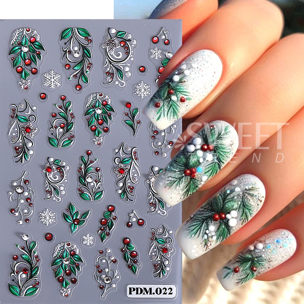 5D Embossed Christmas Snowball Nail Art Stickers Self-Adhesive Snowflake Star Nail Decals Manicure DIY Decoration Nail Supplies