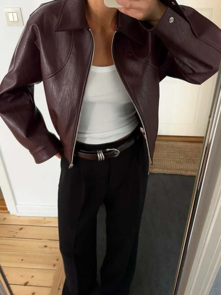 Women’s Wine Red Leather Jacket 5