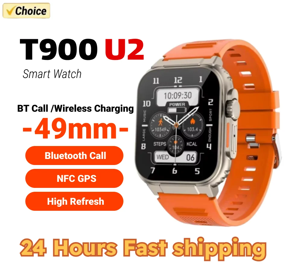 New Watch T900 U2 Smart Watch 49mm New NFC Men Women GPS Track Bluetooth Call BT Music Games Wireless Charging Smartwatch smart watch