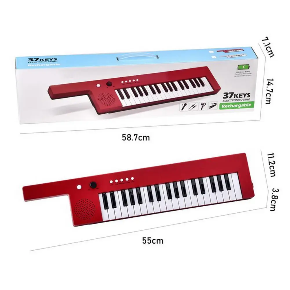 37 Keys Keyboard Piano Portable Kid Electronic Organ With Strap Stereo Musical Instrument Rechargeable For Professional Learning