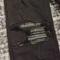 men sparkle sequience patches distressed black jeans 2