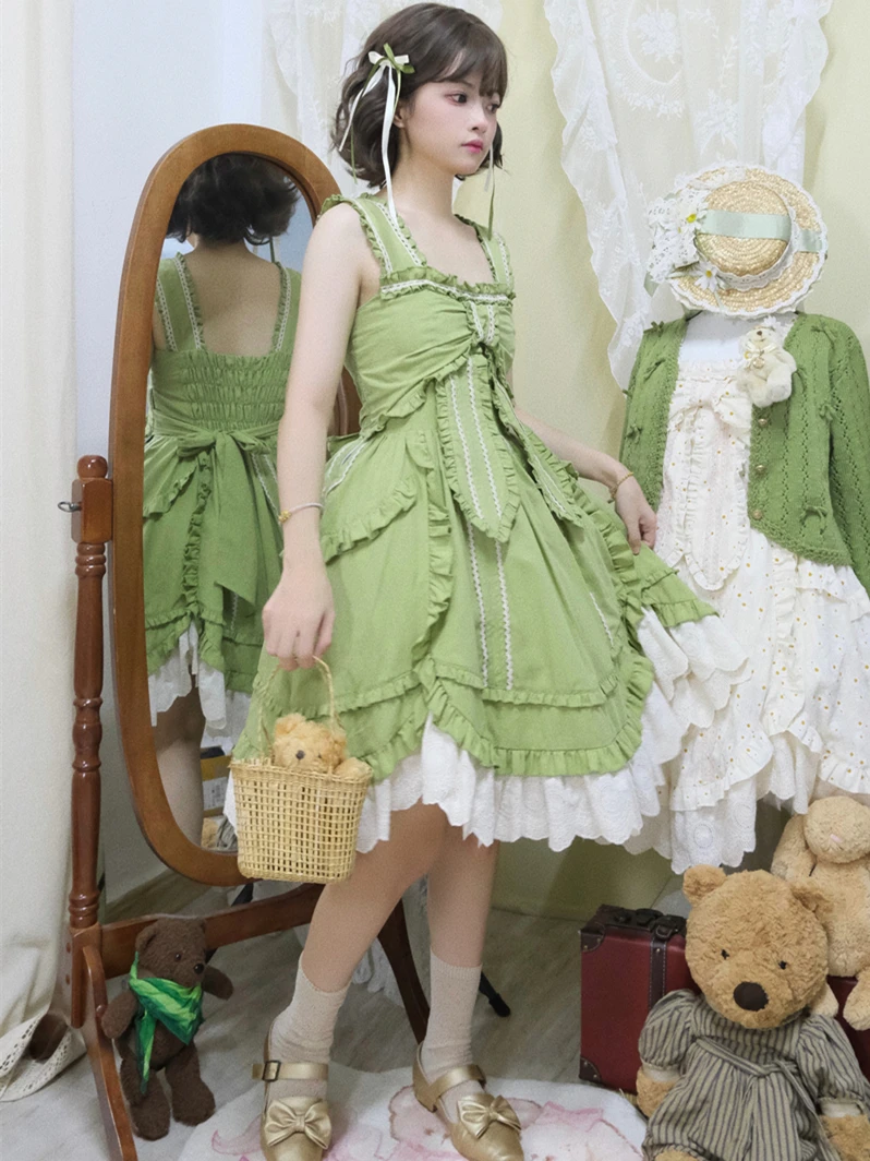 Summer New Sweet Lolita Dress Jsk Slim Fit Kawaii Strap Dress Senza Maniche Girl Tea Party Bowtie Abito In Puro Cotone
