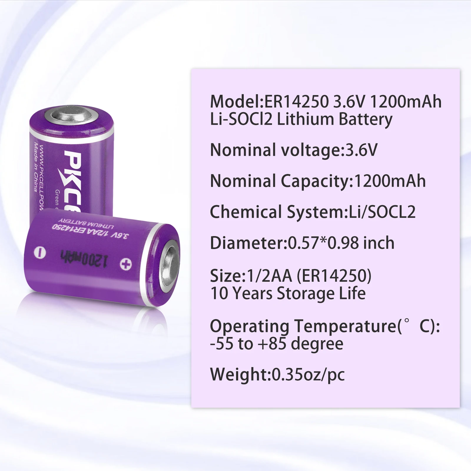 Pile lithium ER14250 - 1/2 AA - 3.6V