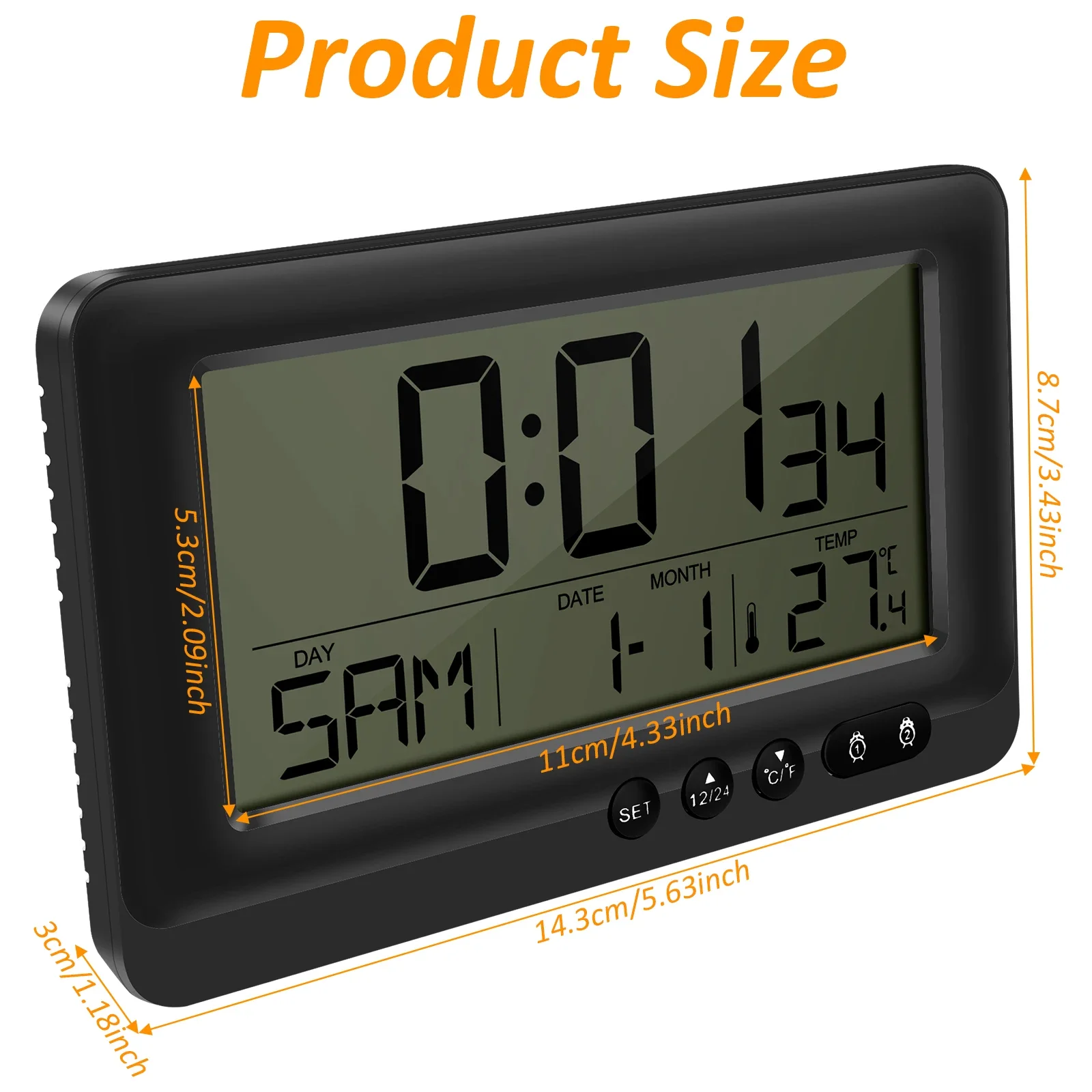 Battery-Powered LCD Digital Clock with Temperature and Date Display, Night Mode, and Alarm Function
