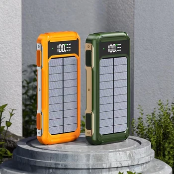 500000mAh Solar Powerbank Portable Large Capacity Charger Fast Charging With Four Cables Digital Display For Ios Android Huaiwei