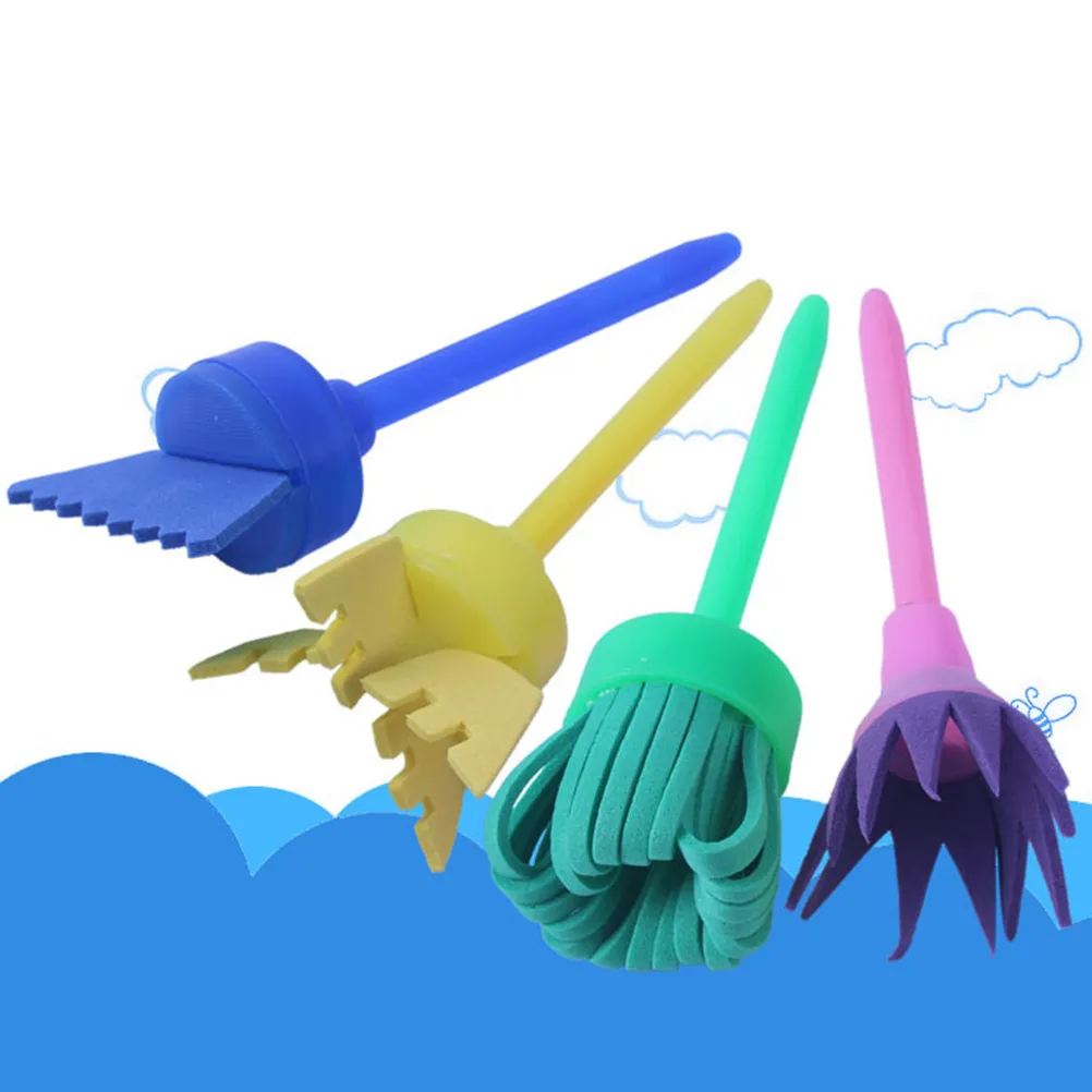 3 세트 스폰지 페인팅 브러쉬 세트 플라스틱 손잡이 드로잉 도구 DIY 클래스 홈 스쿨을위한 낙서 예술 용품