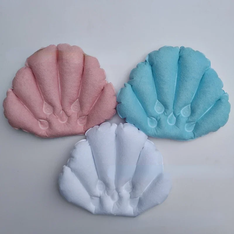 Bath Pillow Multi-color Shell Shaped Inflatable Bath Pillow Soft Towel Cloth PVC Spa Neck Pillow Comfortable Massage Bathing Accessories