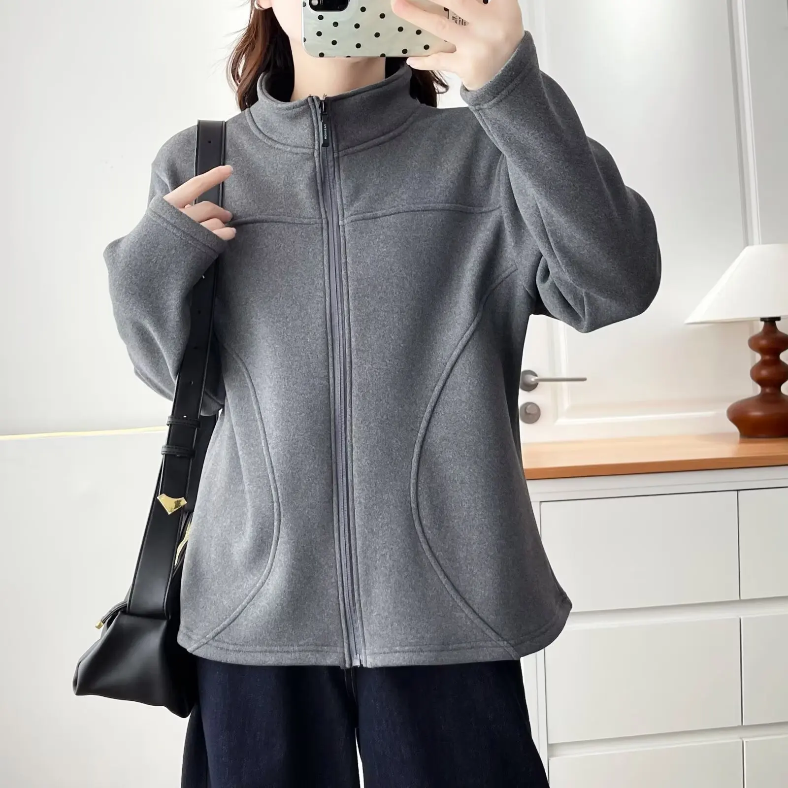 XXXXL Fashion Plus Size Women's Fleece Jacket New Simple Thicken three-dimensional Cut stand-up Collar Hoodies Autumn Winter2025