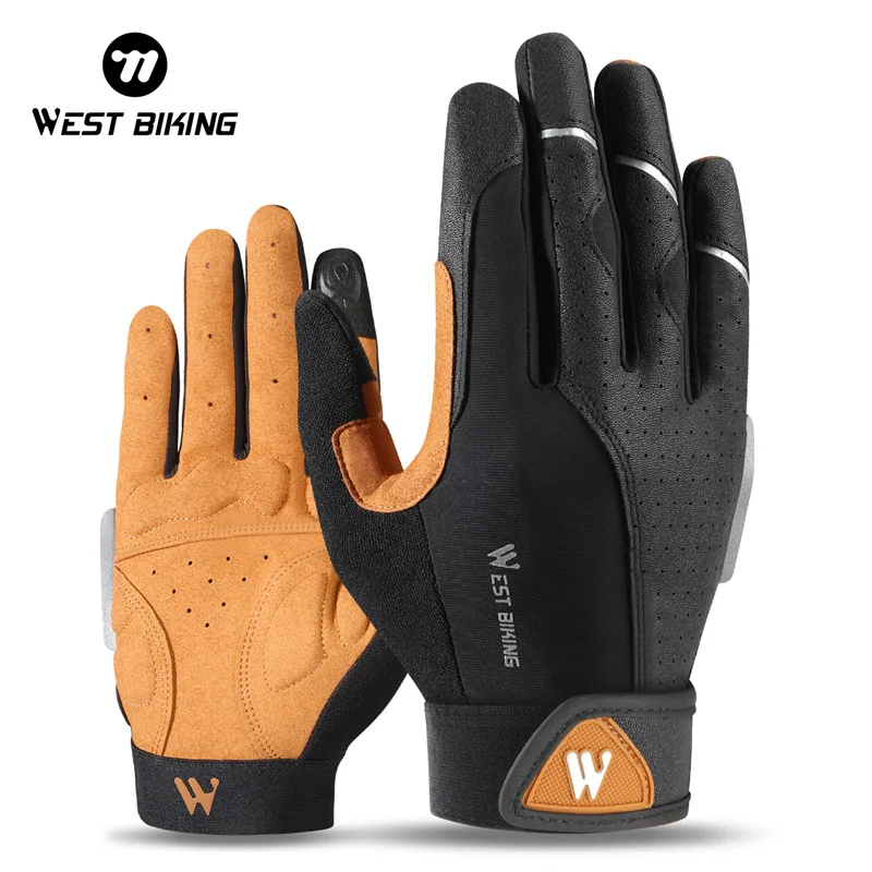WEST BIKING Autumn Winter Men's Full Finger Cycling Gloves Anti-Slip Touch Screen Sports Gloves Thin Breathable /Thick Thermal