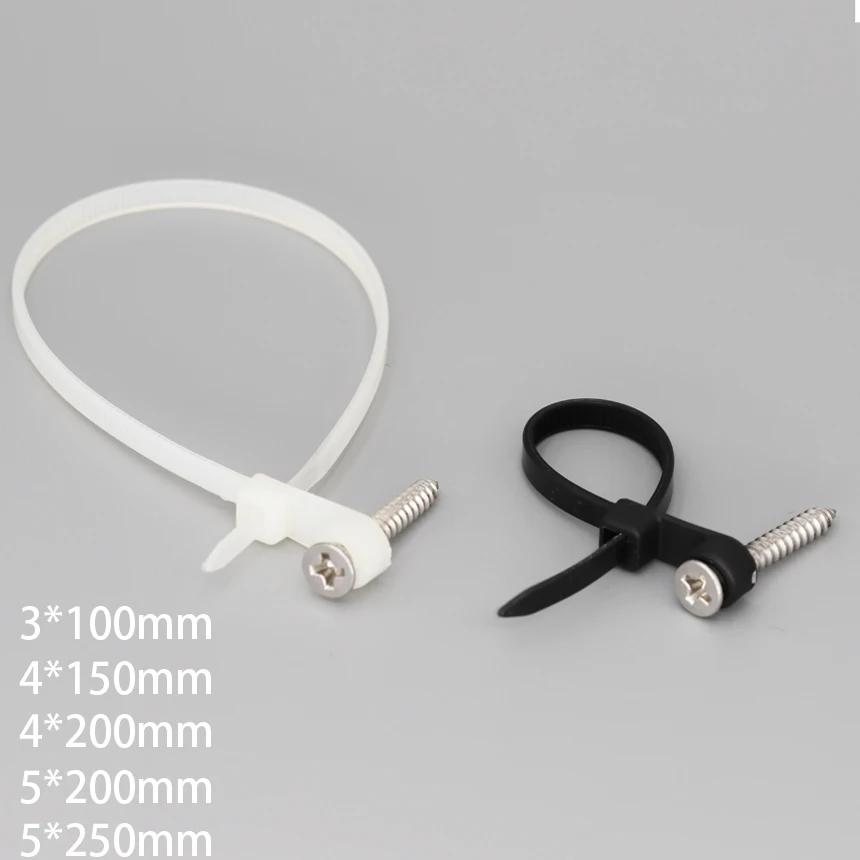 3/4/5*100/150/200/250mm Plastic Nylon 케이블타이 Ziptie Screw Mount Hole Fixed Self Locking Loop Strap Wrap Bundle Cable Tie Zip Ties