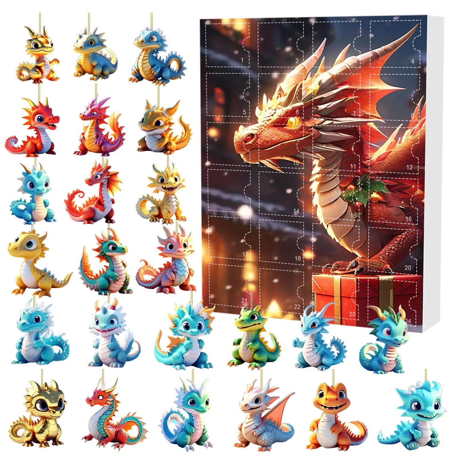 Calendario de cuenta regresiva para Navidad con 24 regalos sorpresa, incluidos adorables muñecos de dragón en 2D y un impresionante colgante navideño