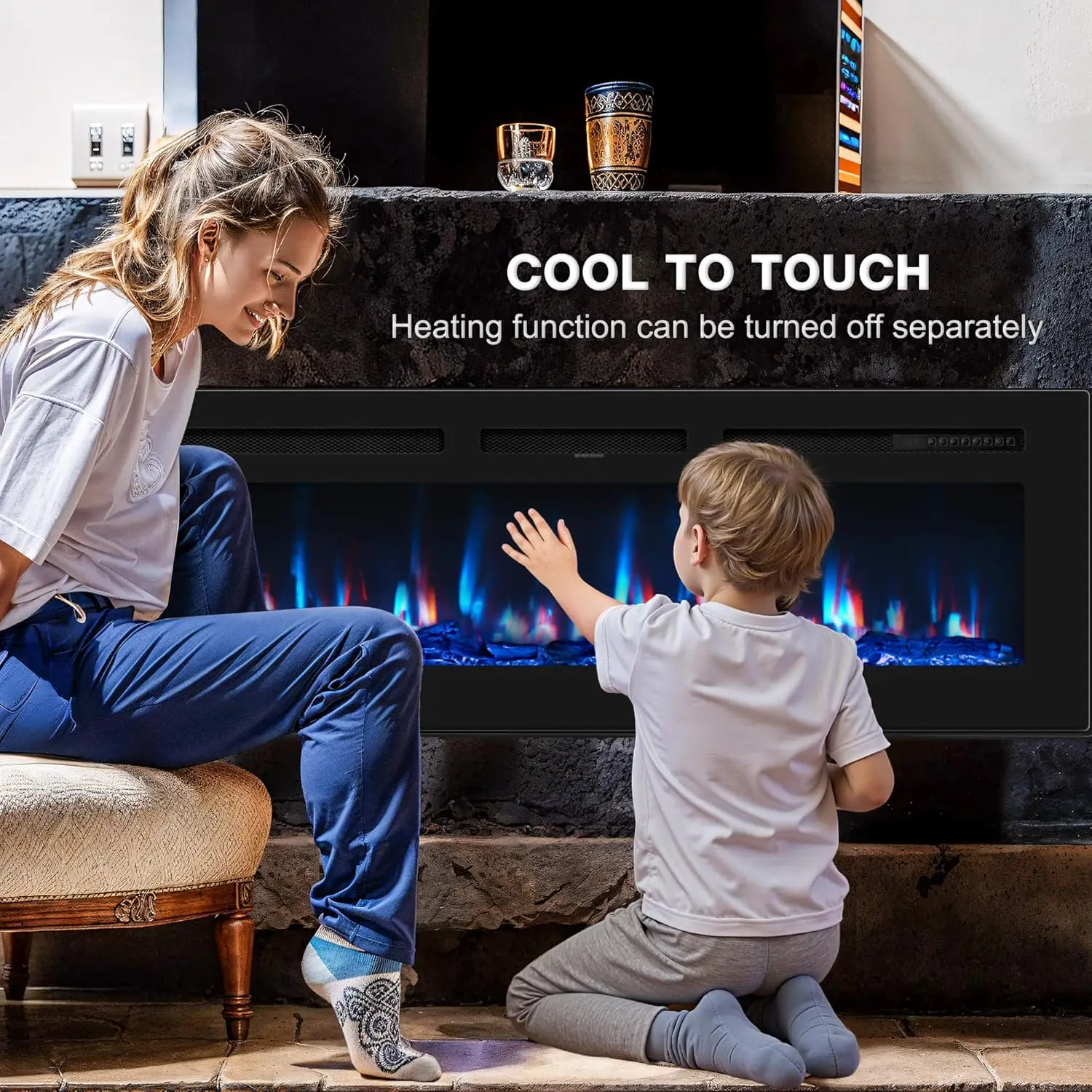 50 inch Electric Fireplace in-Wall Recessed and Wall Mounted with Remote Control,1500/750W Fireplace Heater (60-99°F Thermostat) 5