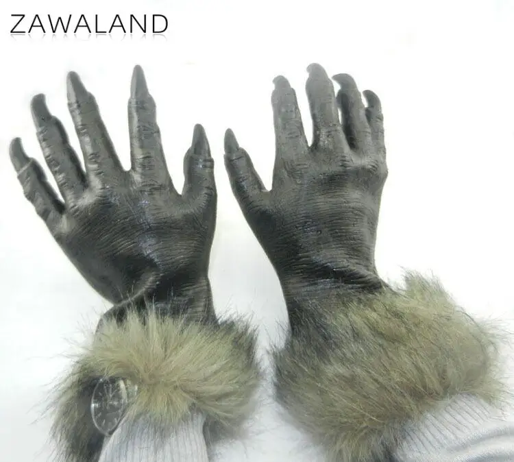 Zawaland Halloween Wolf Cosplay Costume Gloves - Plush Latex Horror Party Accessories